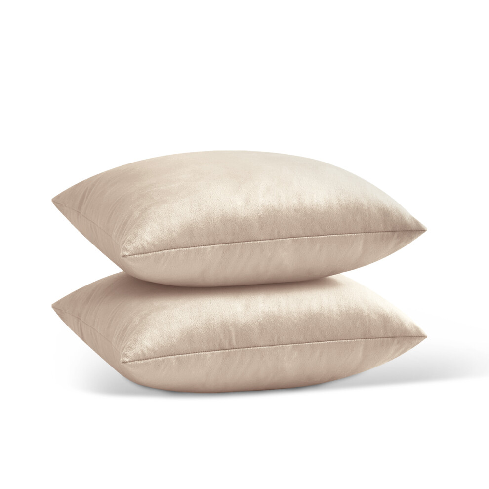 (Beige- Plain Velvet Cushion Covers) Crushed Velvet Cushion Covers Throw Pillowcase