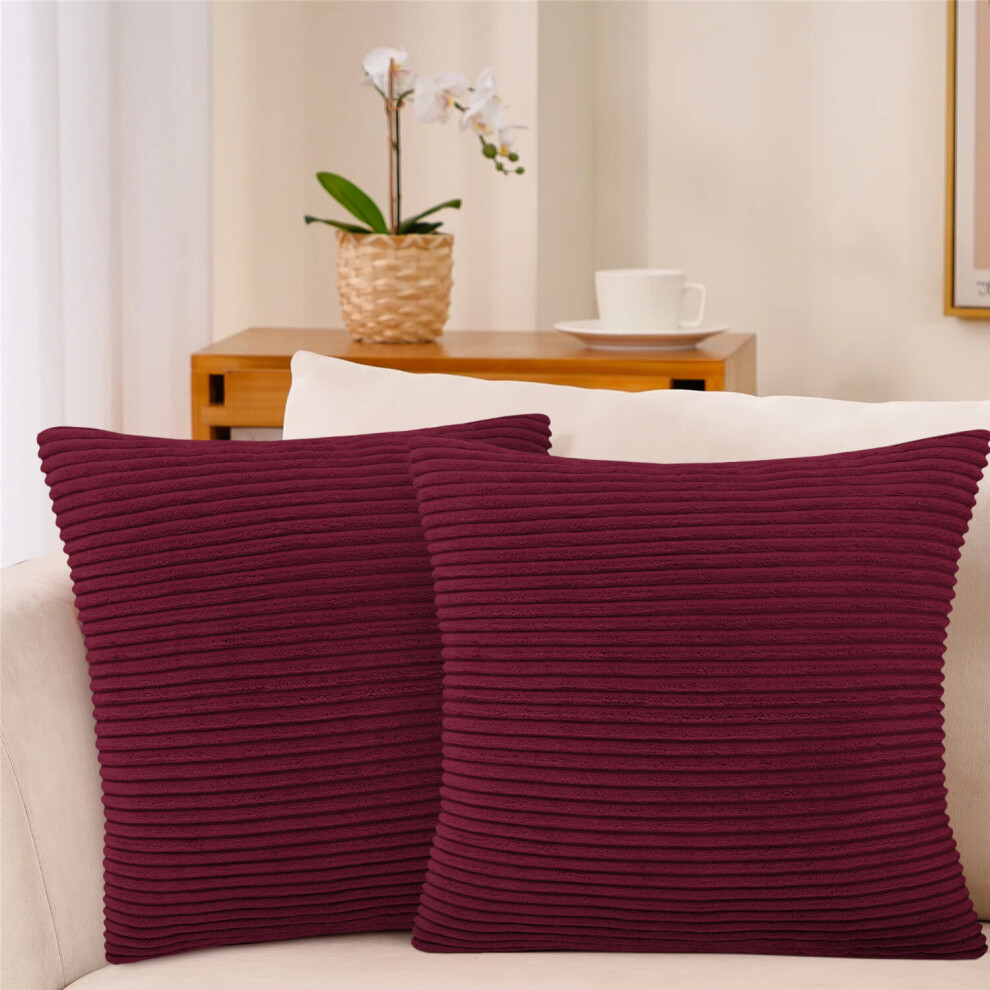 (Red/ Burgundy- Stripe Velvet Cushion Covers) Crushed Velvet Cushion Covers Throw Pillowcase