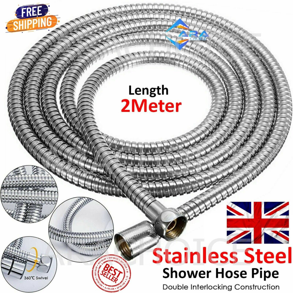 2m Stainless Steel Flexible Shower Hose Pipe Bathroom Bath Tap Head