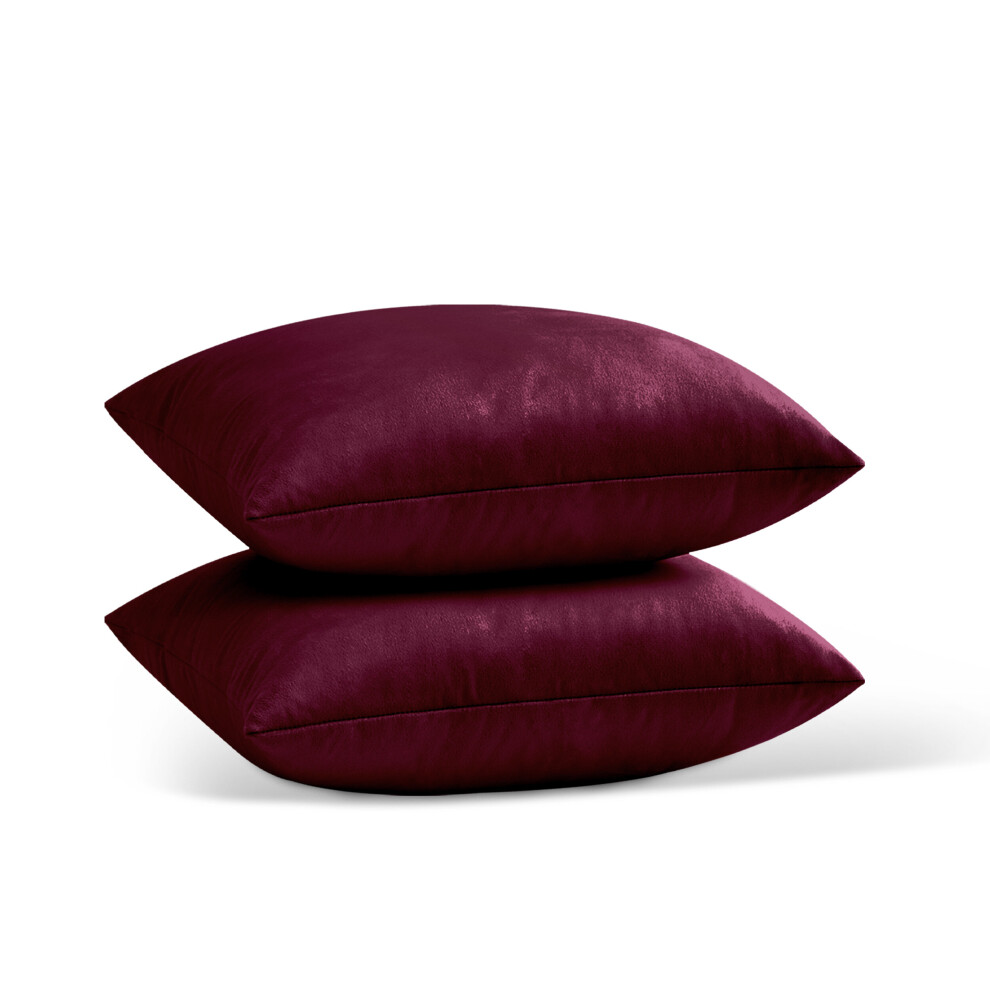 (Burgundy/ Red- Plain Velvet Cushion Covers) Crushed Velvet Cushion Covers Throw Pillowcase