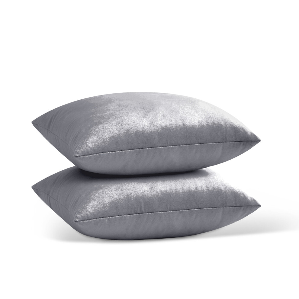 (Silver- Plain Velvet Cushion Covers) Crushed Velvet Cushion Covers Throw Pillowcase