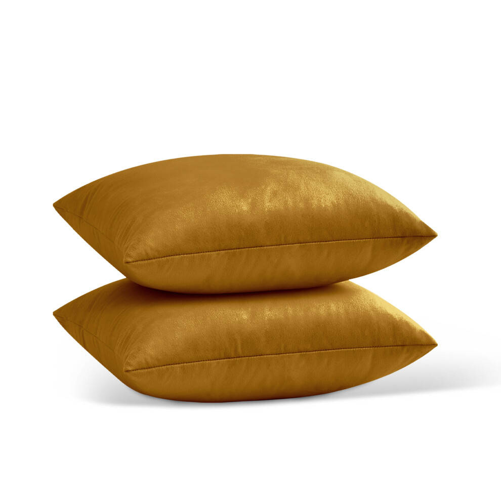 (Ochre/ Yellow- Plain Velvet Cushion Covers) Crushed Velvet Cushion Covers Throw Pillowcase