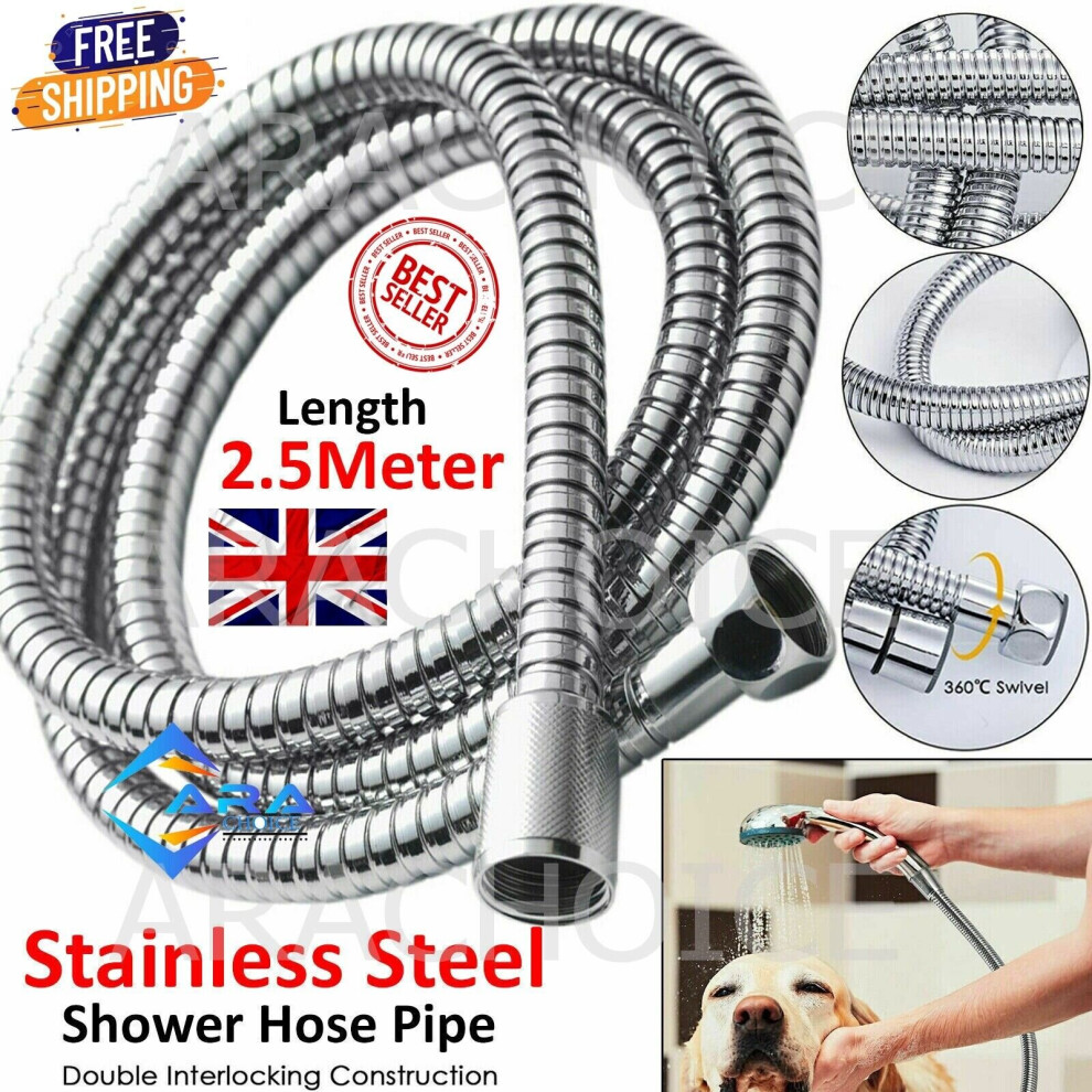 2.5m Stainless Steel Flexible Shower Hose Pipe Bathroom Bath Tap Head