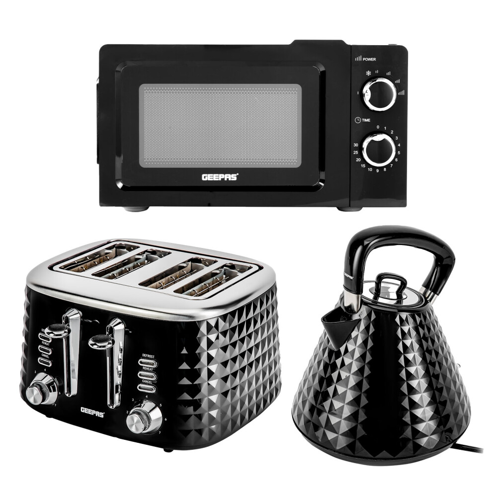 (Black) Geepas Kettle, 4 Slice Toaster and 20L Mini Oven