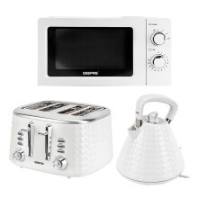 (White) Geepas Kettle, 4 Slice Toaster and 20L Mini Oven