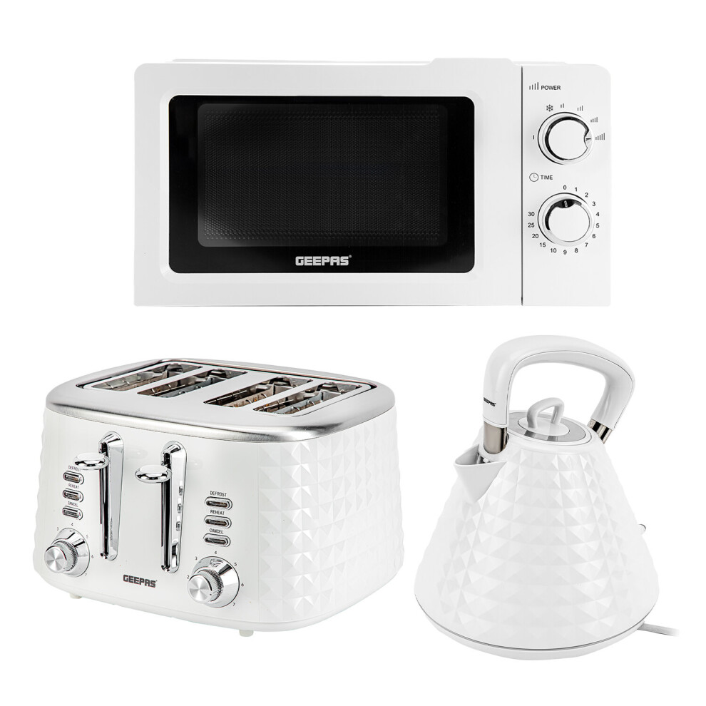 (White) Geepas Kettle, 4 Slice Toaster and 20L Mini Oven