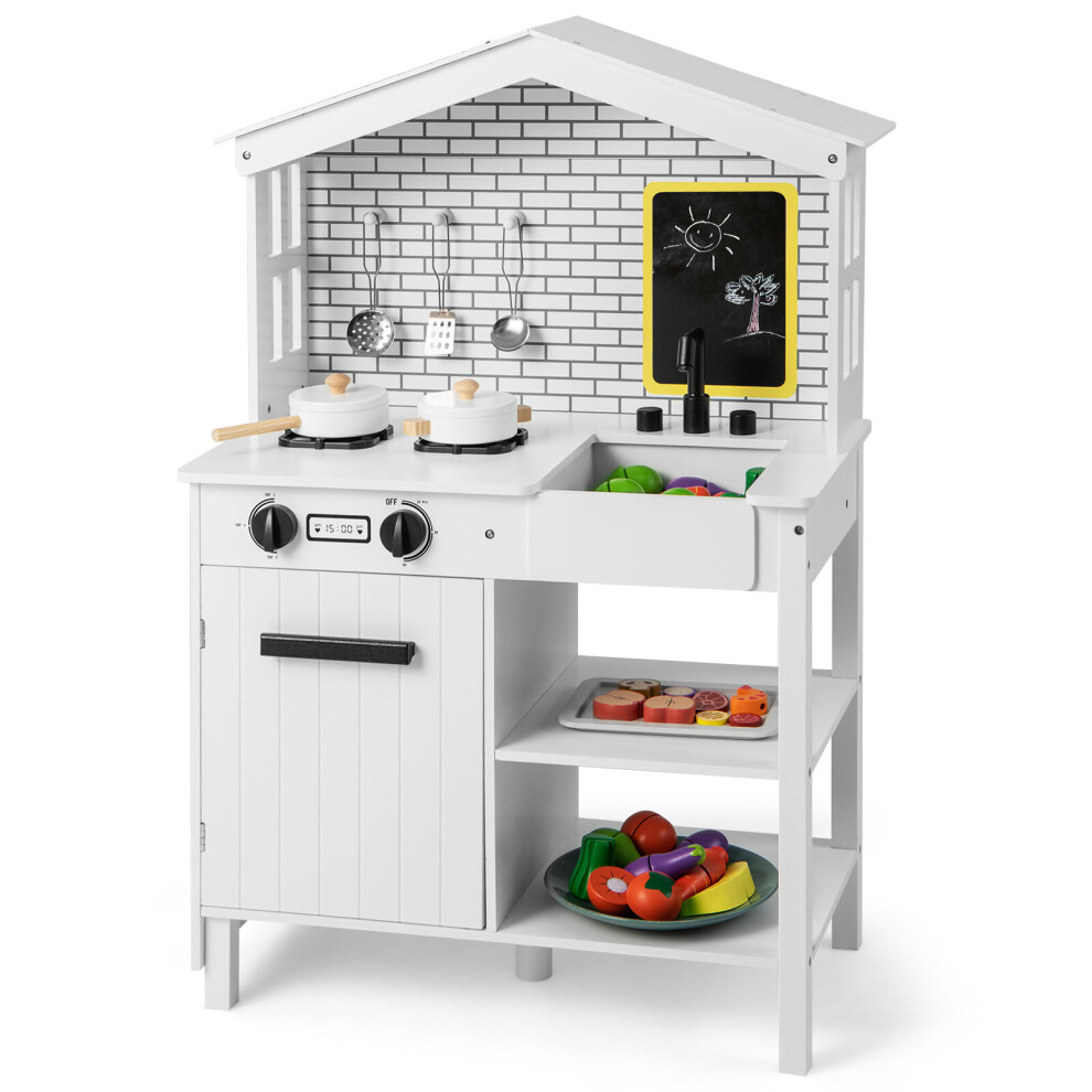 Kids Farmhouse Play Kitchen Toy with Faucet Switch & Sweet Accessories 
