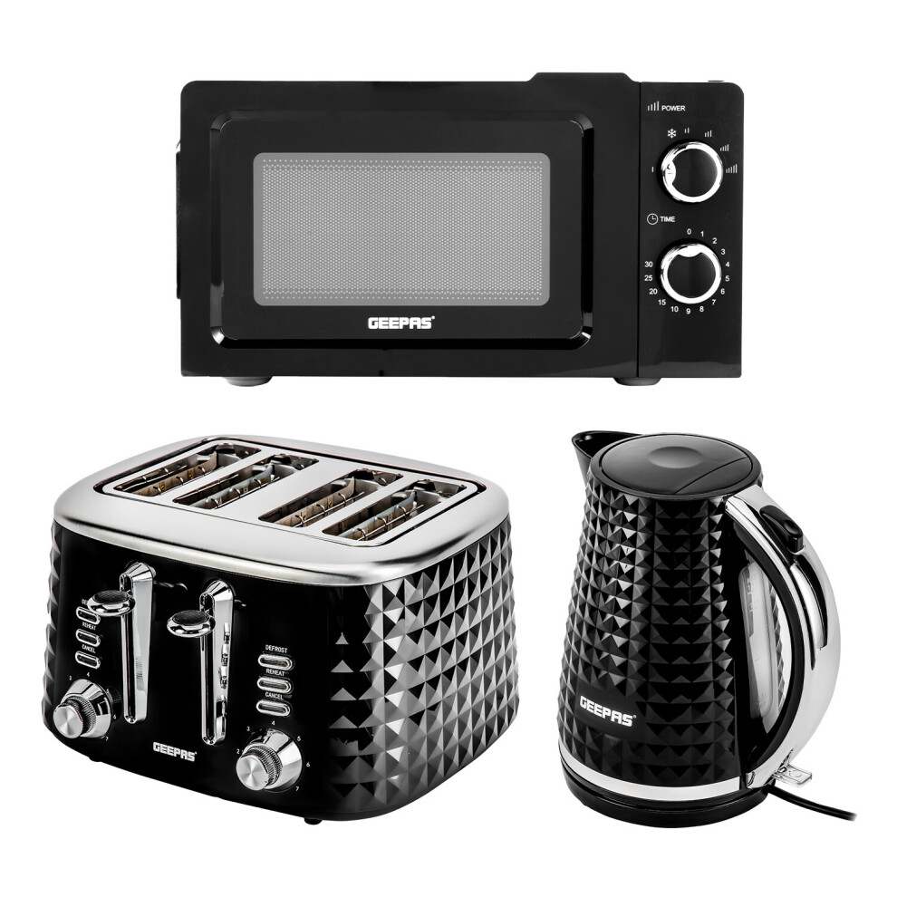 (Black) Geepas Textured Kettle, 4 Slice Toaster & 20L Oven