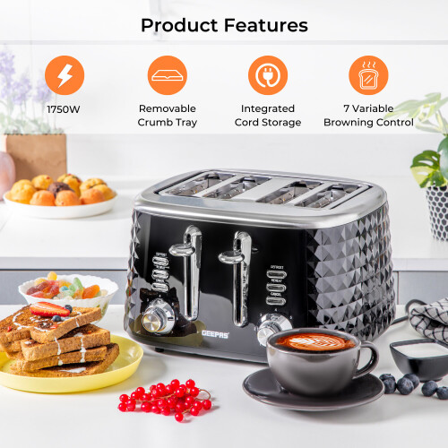 GEEPAS (Black) Geepas Textured Kettle, 4 Slice Toaster & 20L Oven 1