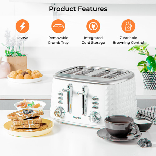 GEEPAS (White) Geepas Textured Kettle, 4 Slice Toaster & 20L Oven 1
