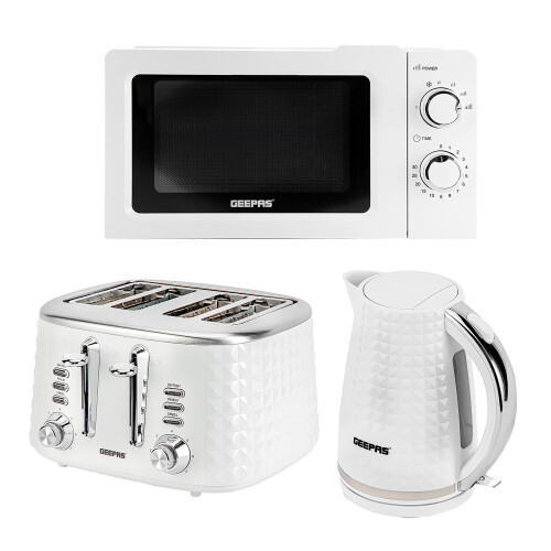 GEEPAS (White) Geepas Textured Kettle, 4 Slice Toaster & 20L Oven