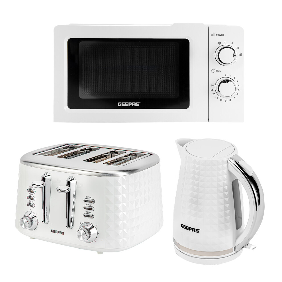 (White) Geepas Textured Kettle, 4 Slice Toaster & 20L Oven