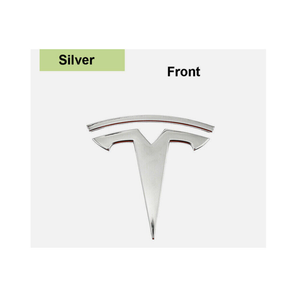 (Silver, Front) Tesla Model 3 Front Rear Logo Emblem Stickers