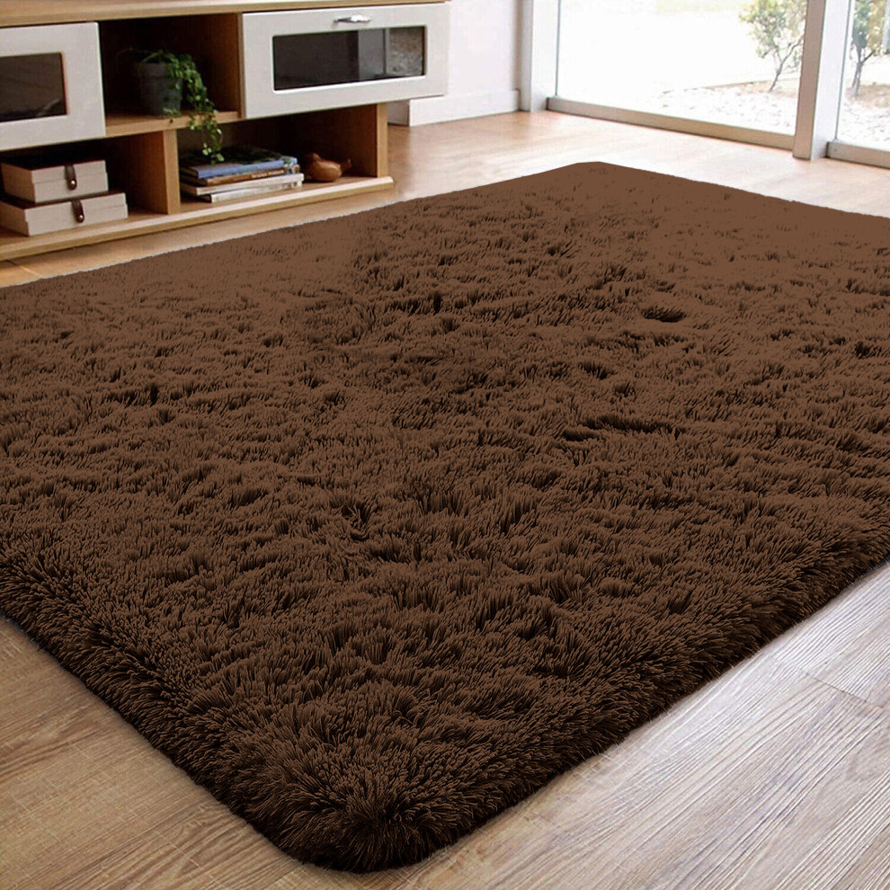 (Brown, 160X230) Non Slip Rugs Shaggy Carpet Living Room Area Rug