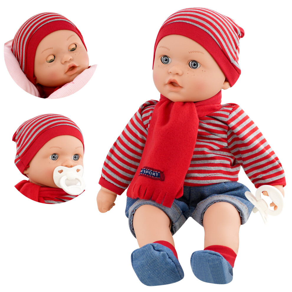 (Boy Doll) BiBi Doll 16" Lifelike Baby Doll With Freckles Sounds Sleeping Soft Body Kids Toy