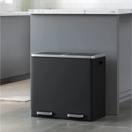 Evre (Black) EVRE 60L Recycling Soft Close Bin 2 x 30L Double Compartment 1