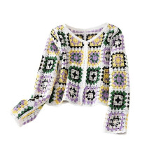 (  White) Autumn Crochet Sweater Cardigan for Women Long Sleeve Button Knit Coat