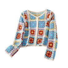 (  apricot) Autumn Crochet Sweater Cardigan for Women Long Sleeve Button Knit Coat