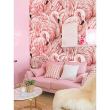FLEMYE 10M Romantisch Elegant Roze Flamingo Veren Rol Niet-geweven Structuurbehang