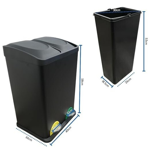 Evre EVRE 40L Recycling Pedal Bin 2 x 20L Rectangular Double Compartment 2