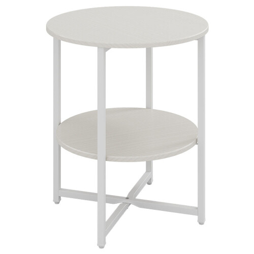 Living And Home (White) Round Side Table 2-Tier Coffee End Table Nightstand Small Shelf Rack Living Room 2