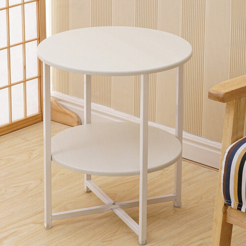 Living And Home (White) Round Side Table 2-Tier Coffee End Table Nightstand Small Shelf Rack Living Room