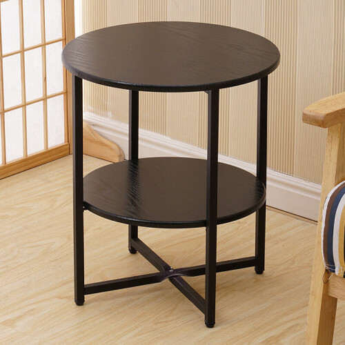 Living And Home (Black) Round Side Table 2-Tier Coffee End Table Nightstand Small Shelf Rack Living Room