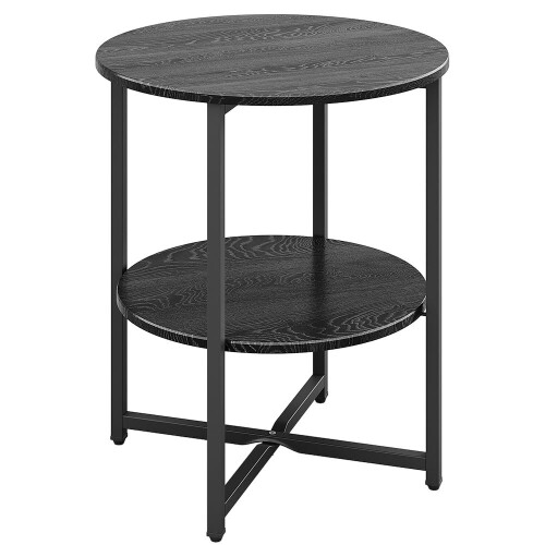 Living And Home (Black) Round Side Table 2-Tier Coffee End Table Nightstand Small Shelf Rack Living Room 2