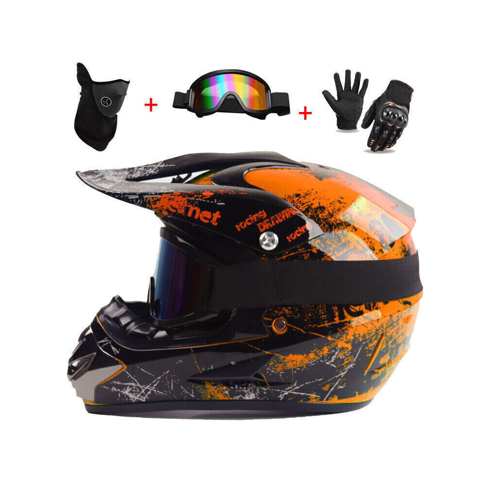 (  Orange Floral, L) Racing Motorcycle Bike UK Motocross Helmet Road Dirt NEW Off Dirt Downhill