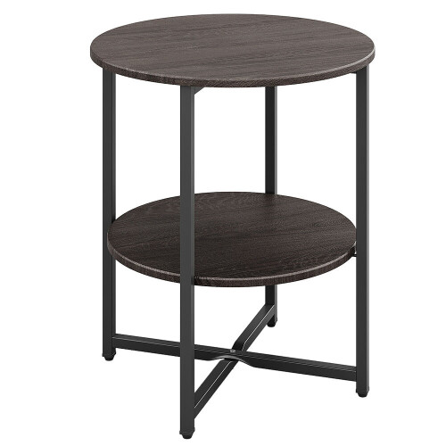 Living And Home (Walnut) Round Side Table 2-Tier Coffee End Table Nightstand Small Shelf Rack Living Room 2