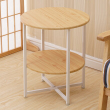 (Natural) Round Side Table 2-Tier Coffee End Table Nightstand Small Shelf Rack Living Room