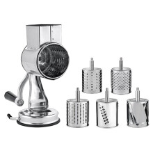 Stainless Steel Cheese Grater with Rotary Chopper - 5 Interchangeable Blades, Multi-Function Grater for Cheese, Vegetables, Nuts & Fruits