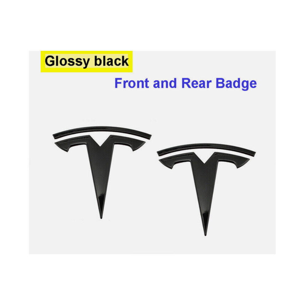 (Glossy Black, Front+Rear) Tesla Model Y Front/rear Trunk Logo Sticker Emblem