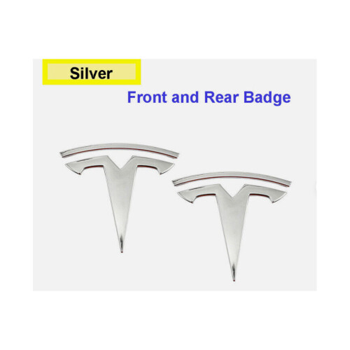 (Silver, Front+Rear) Tesla Model Y Front/rear Trunk Logo Sticker Emblem