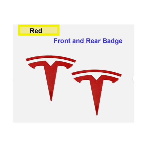 (Red, Front+Rear) Tesla Model Y Front/rear Trunk Logo Sticker Emblem