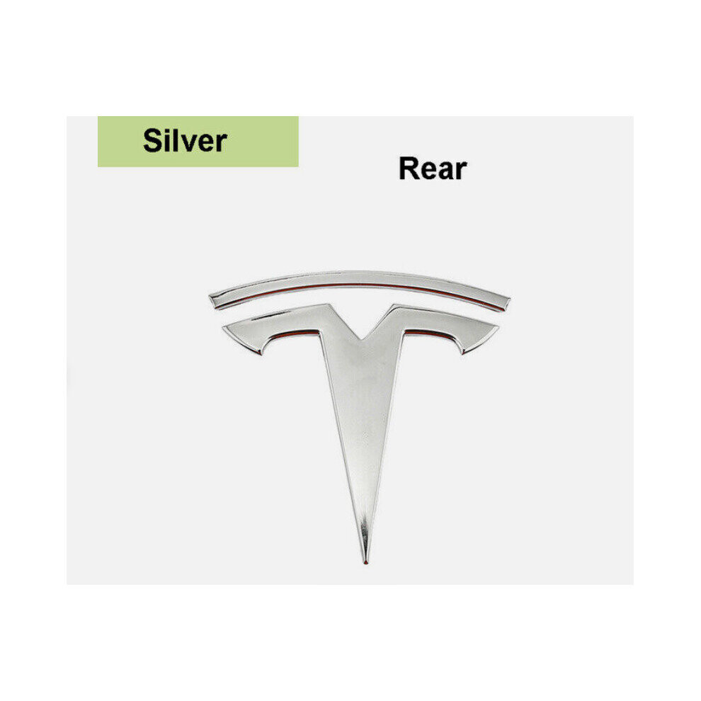 (Silver, Rear) Tesla Model Y Front/rear Trunk Logo Sticker Emblem