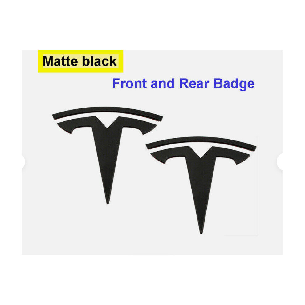 (Matte Black, Front+Rear) Tesla Model Y Front/rear Trunk Logo Sticker Emblem