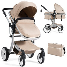 Foldable 2-in-1 Baby Stroller: Reversible Bassinet, 3-Position Backrest, Shockproof Wheels, Large Storage, Net & Diaper Bag