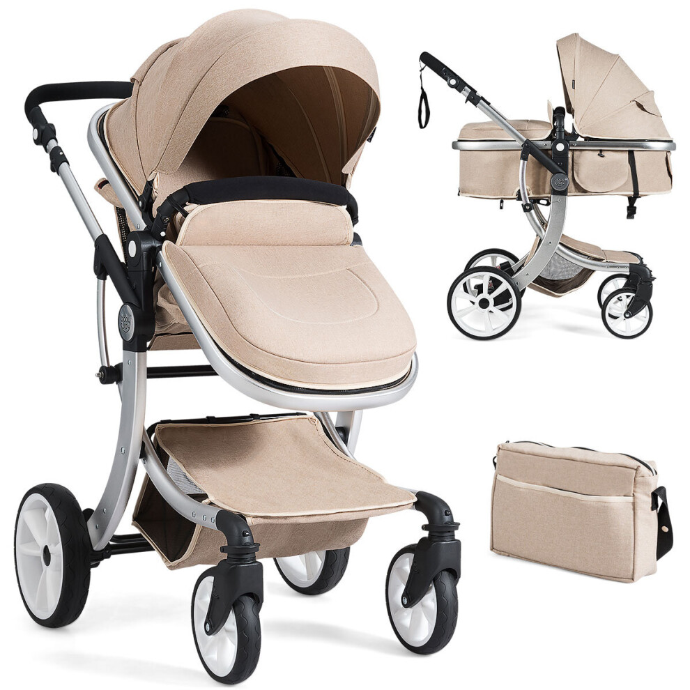 Foldable 2 in 1 Baby Stroller Convertible Pushchair w/Net & Diaper Bag