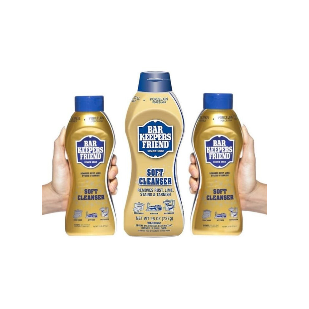 Bar Keepers Friend Soft Cleanser Multipurpose Cleaner & Rust Stain Remover for Stainless Steel, Porcelain, Ceramic Tile, Copper, Brass, (Pack of 3).