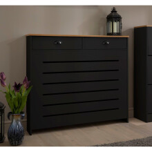 Vale Designs Black Storage Radiator Cover with 2 Drawers - Medium, Flat-Pack, Oak Foil Painted MDF Top, 1115x965mm (PWLPRADC08)