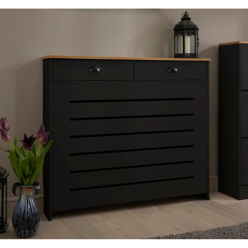 Vale Designs Storage Radiator Cover with Drawers - Black Medium 1115 x 965mm