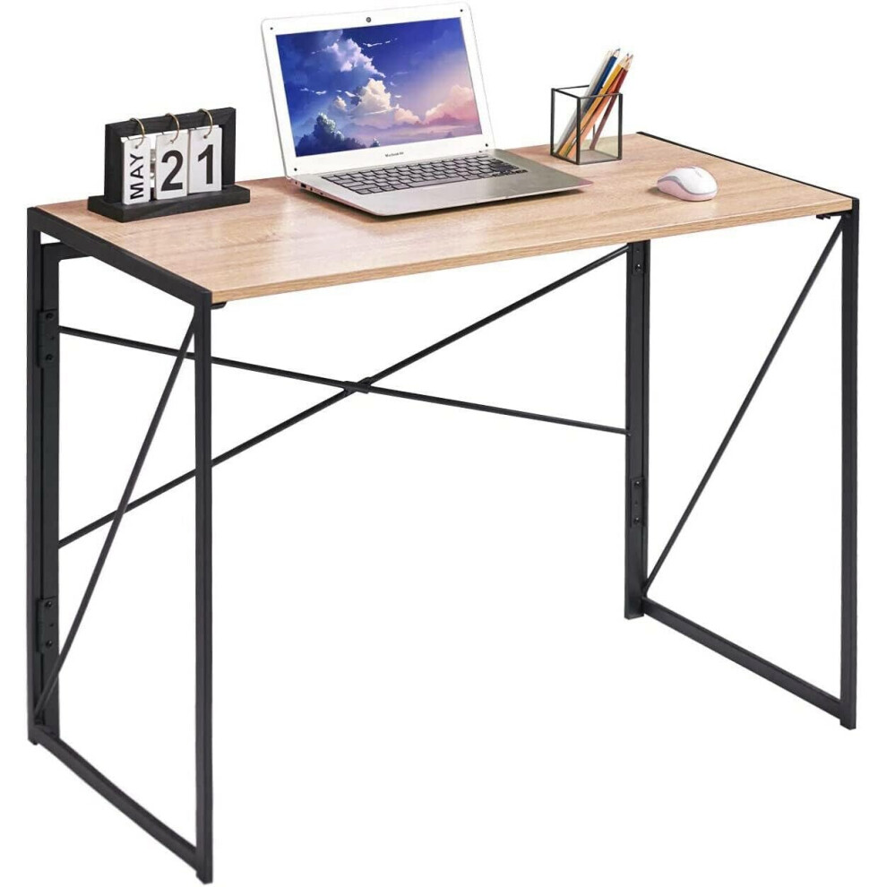 (100cm, Natural) Foldable Computer Desk No Assembly Miami