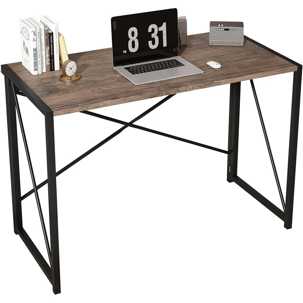 (100cm, Distressed grey) Foldable Computer Desk No Assembly Miami