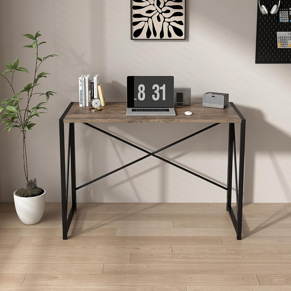 (80cm, Distressed grey) Foldable Computer Desk No Assembly Miami