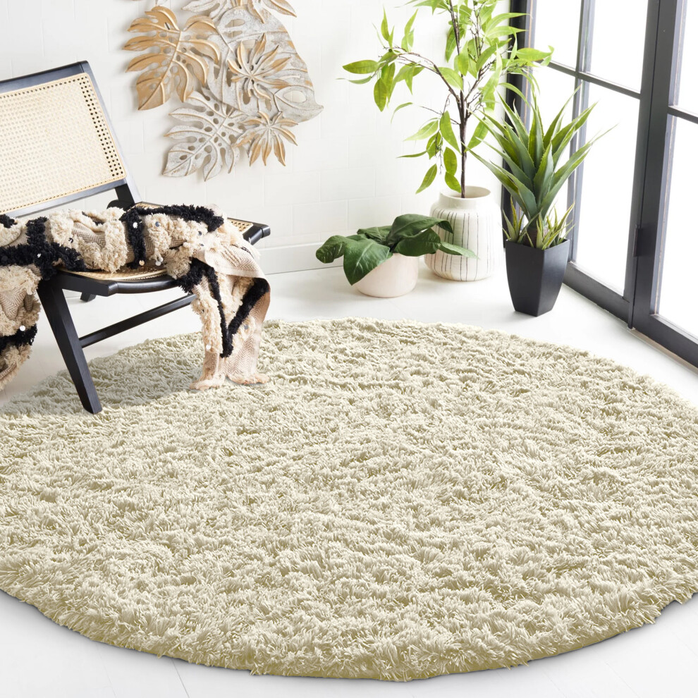 (Cream- Circular Round Rugs) 4' Round Rugs Living Room Soft Fluffy Shaggy Carpet