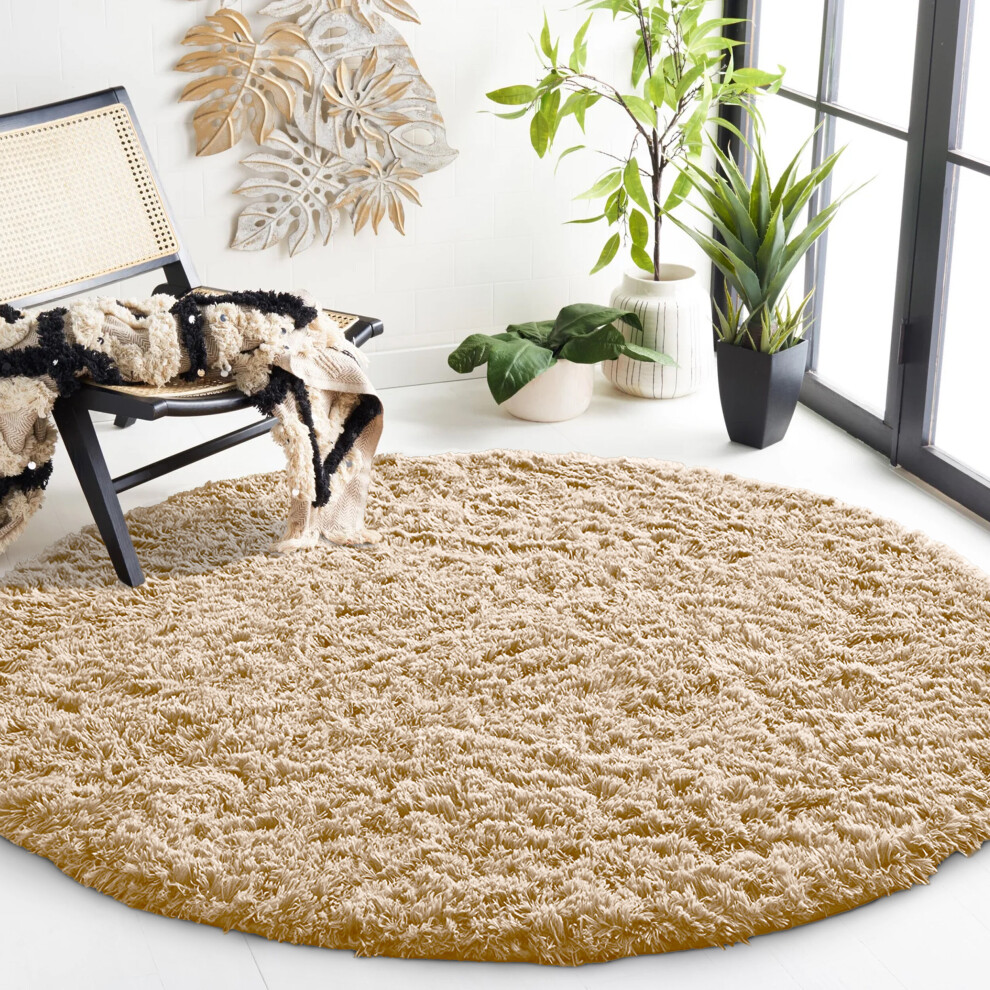 (Beige- Circular Round Rugs) 4' Round Rugs Living Room Soft Fluffy Shaggy Carpet