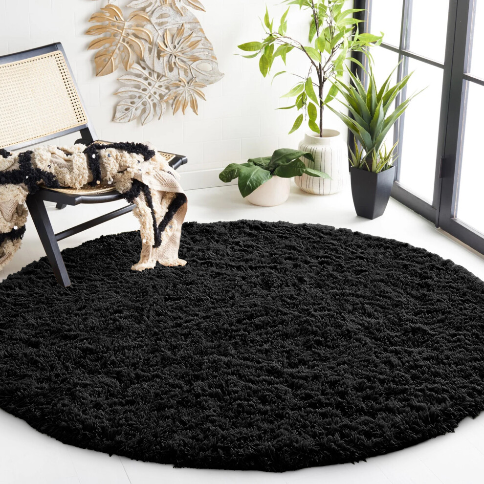Imperial Rooms (- Circular Round Rugs) 4' Round Rugs Living Room Soft Fluffy Shaggy Carpet Black