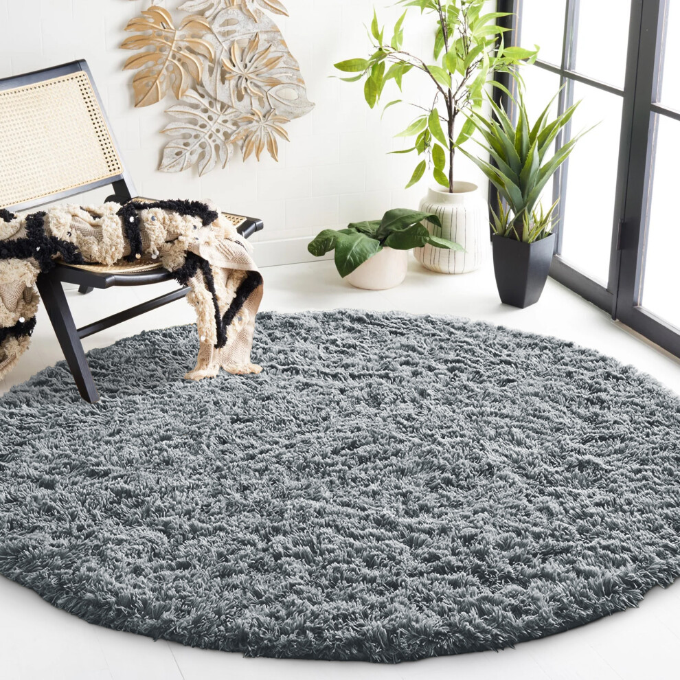 (Silver Grey- Circular Round Rugs) 4' Round Rugs Living Room Soft Fluffy Shaggy Carpet