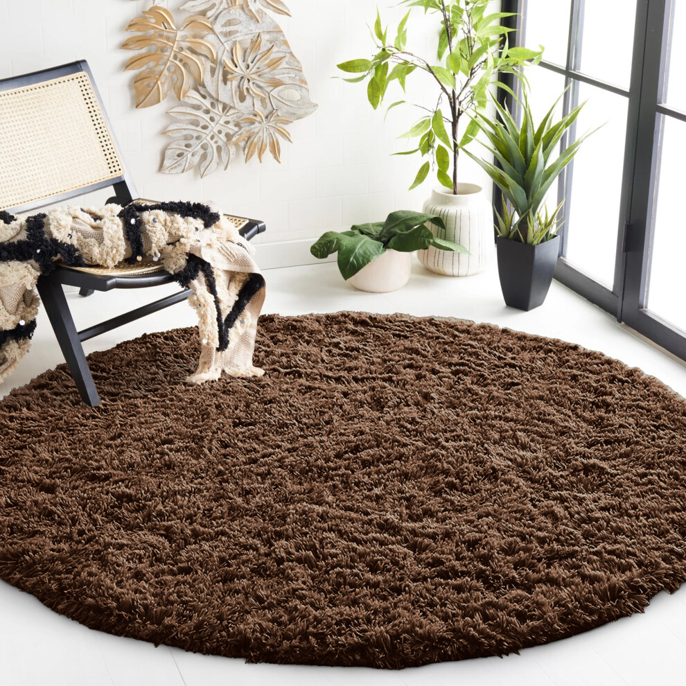 (Brown- Circular Round Rugs) 4' Round Rugs Living Room Soft Fluffy Shaggy Carpet